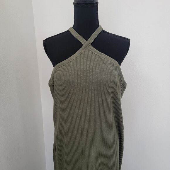 Old Navy 3X Ribbed Maxi Dress Green Halter Neck Alpine Tundra Shelf‎ Bra Casual - Picture 5 of 15